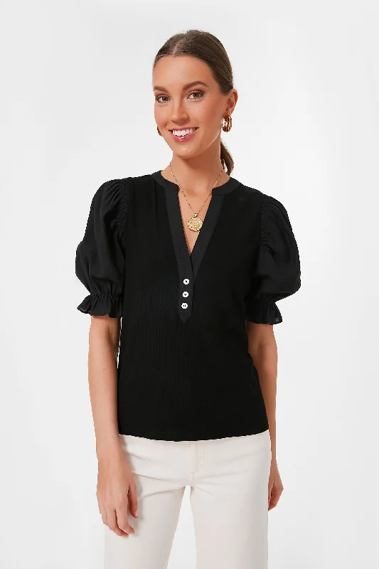 Affordable Women's Clothing Black Livia Puff Sleeve Top