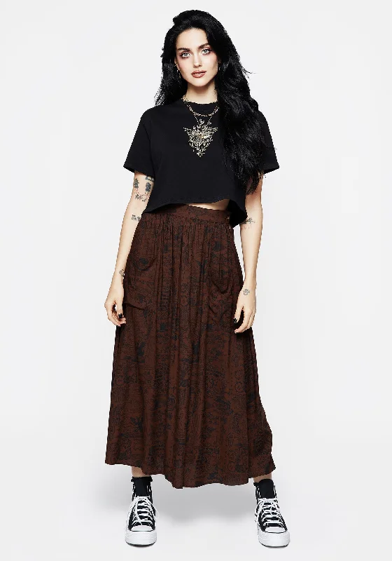 Plus-Size Women's Garments Daemonologie Woodcut Print Midaxi Skirt