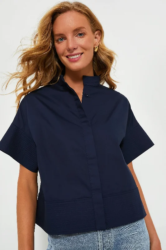 Women's Night-Out Clothes Navy Trapunto Stitch Sofia Shirt