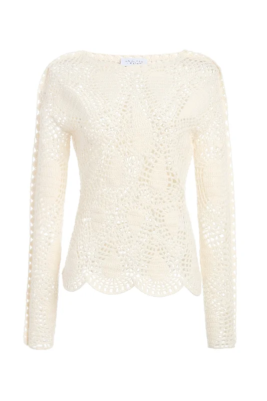 Women's Everyday Clothes Capps Crochet Top in Ivory Wool Cashmere