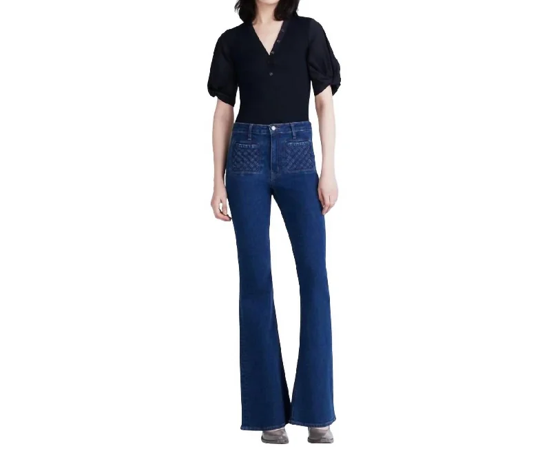 Women's Everyday Attire High Rise Flare Jean With Woven Pockets In Atlantic