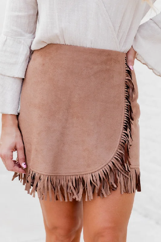 Women's Timeless Attire I'll Go First Brown Fringe Hem Suede Mini Skort FINAL SALE