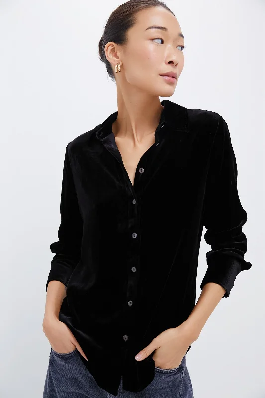 Casual Chic Women's Clothes Black Stretch Silk Velvet Genevieve Shirt