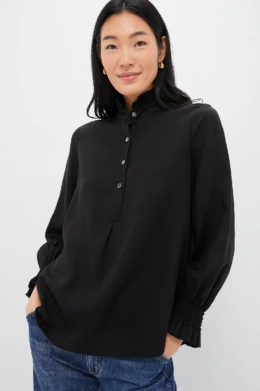 Women's Comfortable Lounge Outfit Black Teagan Popover Shirt