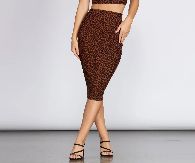 Women's Activewear Apparel Sassy Spots Leopard Ribbed Skirt