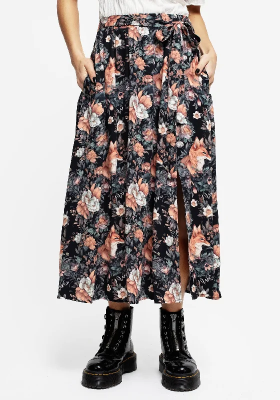 Stylish Clothes For Women Reynard Fox Floral Print Midi Skirt