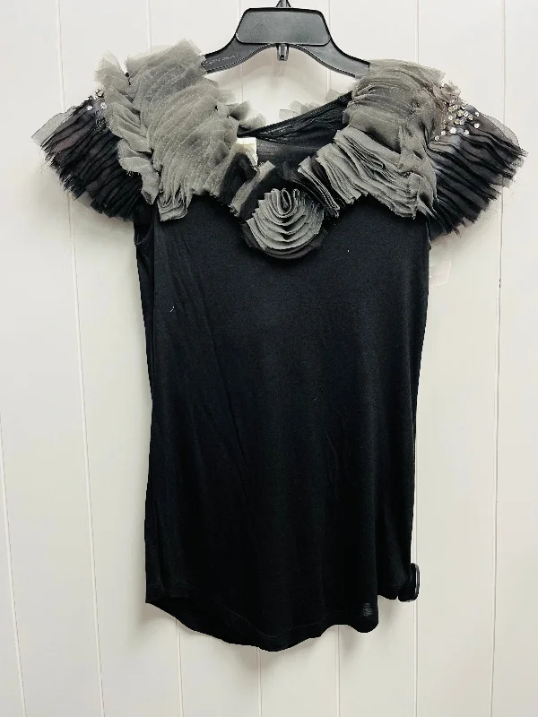 Top Short Sleeve By elisabetta franchi  In Black & Grey, Size: M