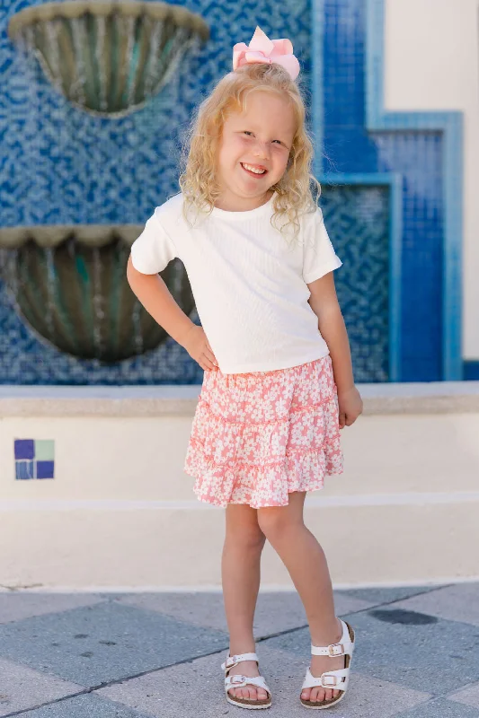 Women's Trendy Casual Outfit Kid's Through The Garden Pink And Ivory Floral Mini Skort Tori X Pink Lily FINAL SALE