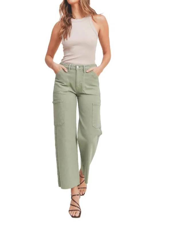 Classic Women's Clothing Styles High Rise Utility Straight Leg Jeans In Bay Leaf