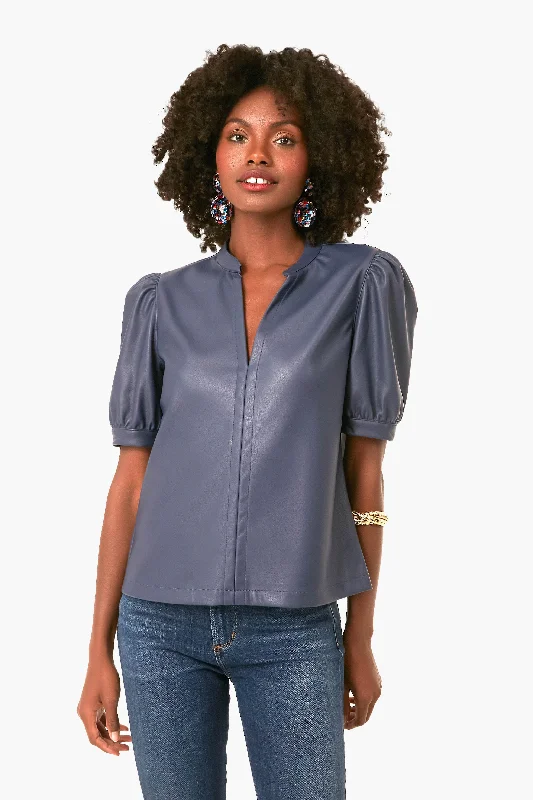 Stylish And Comfortable Clothing For Women Vegan Leather Split Neck Top