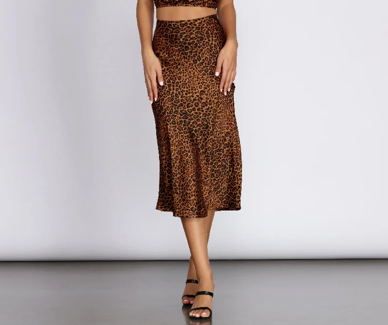 Women's Clothing Sets Leopard Flare Midi Skirt