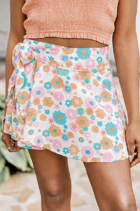 Women's Fashionable Attire For Work Free To Explore Multi Floral Side Tie Skort FINAL SALE