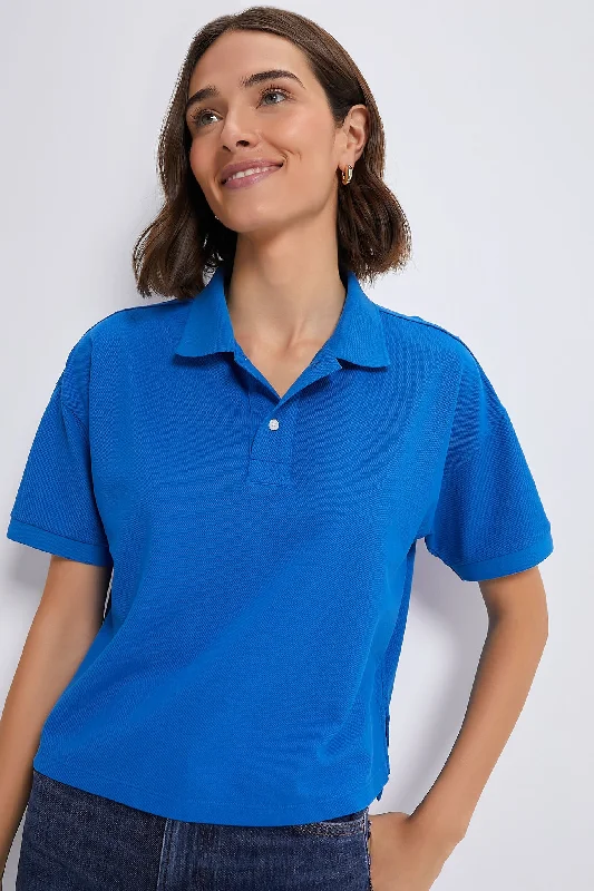 Women's Sporty Chic Clothes Blue Pique Holmes Boyfriend Polo