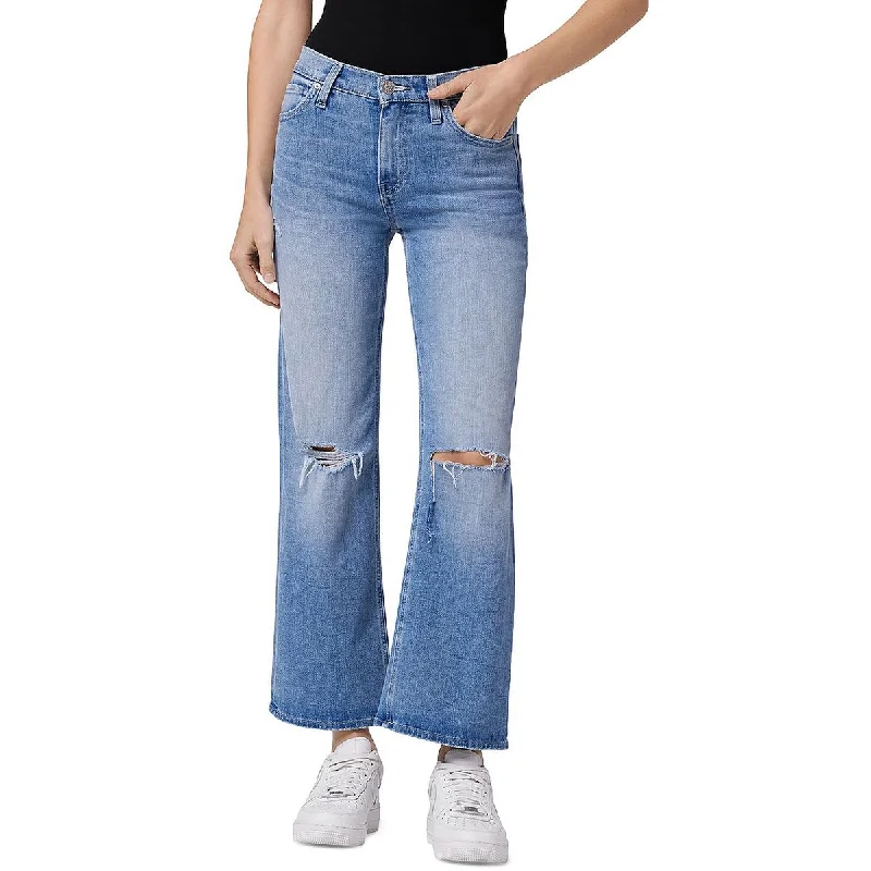 Women's Clothes And Apparel Womens Distressed High Rise Wide Leg Jeans