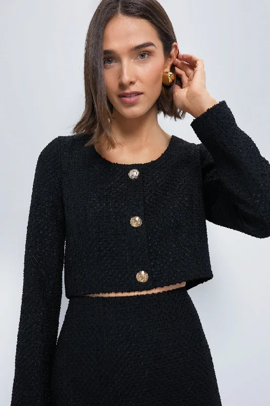 Sustainable Women's Clothing Black Tweed Cropped Dinah Top