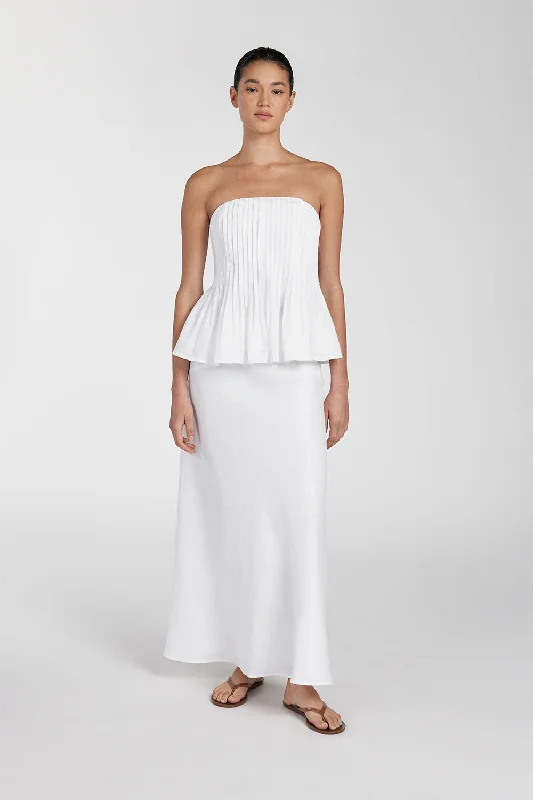 Women's Evening Attire TYRA WHITE LINEN MIDI SKIRT