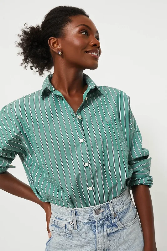 Stylish Clothes For Women Green Jo Shirt in Striped Poplin