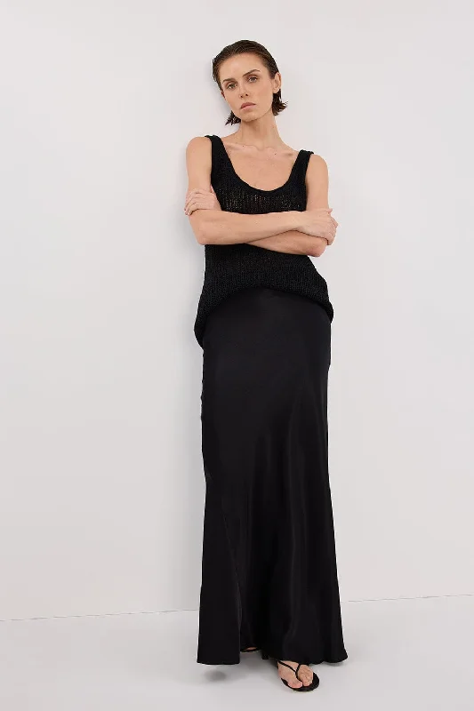 Timeless Women's Clothing CHARLI BLACK SATIN MAXI SKIRT