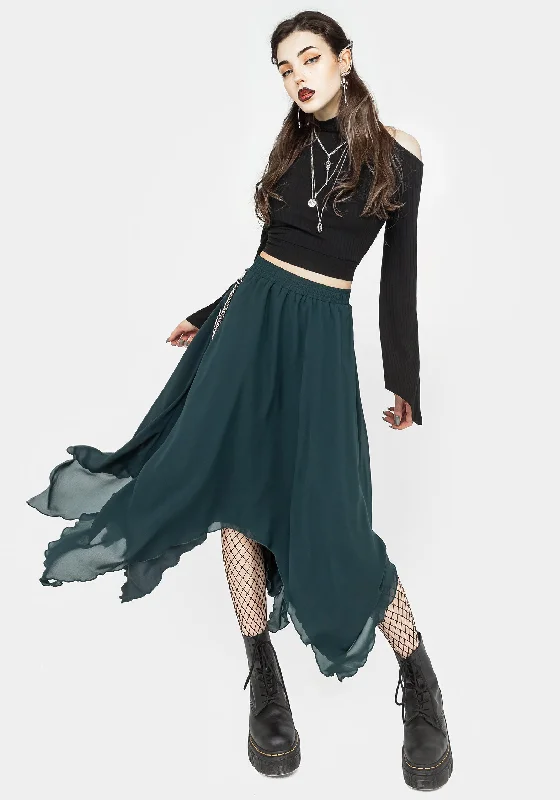 Women's Stylish Casual Garments Levitate Chain Detail Midi Skirt - Green