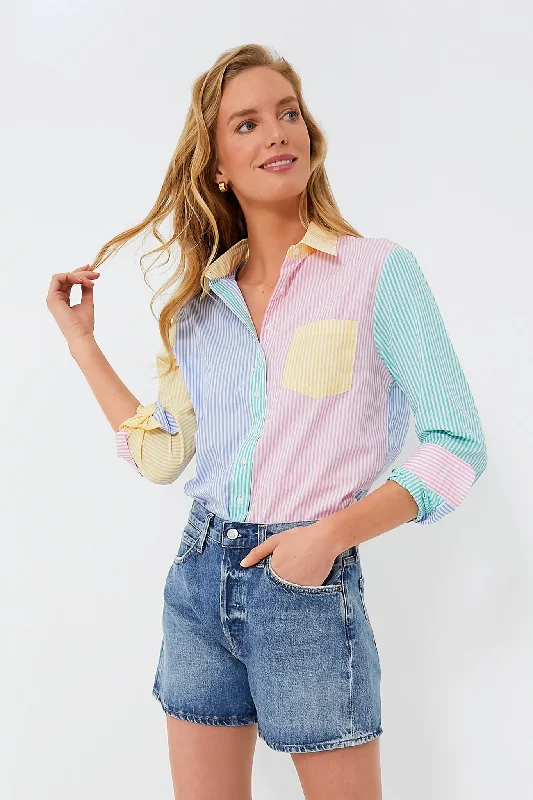 Women's Apparel And Garments Bright Multi Stripe Boyfriend Shirt