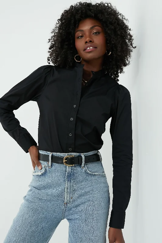 Women's Date Night Outfit Black Puffed Shoulder Shirt