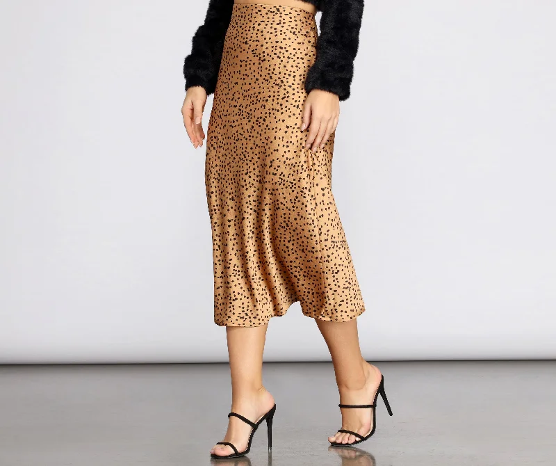 Women's Clothes For The Office Spotted Flare Midi Skirt