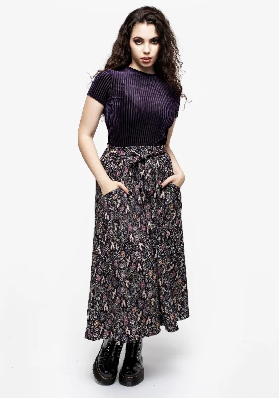 Vintage-Inspired Garments Snapdragon Tie Detail Midi Skirt