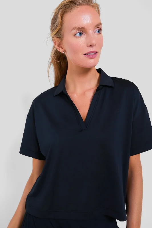 Fashionable Women's Casual Apparel Black Cropped Caroline Polo