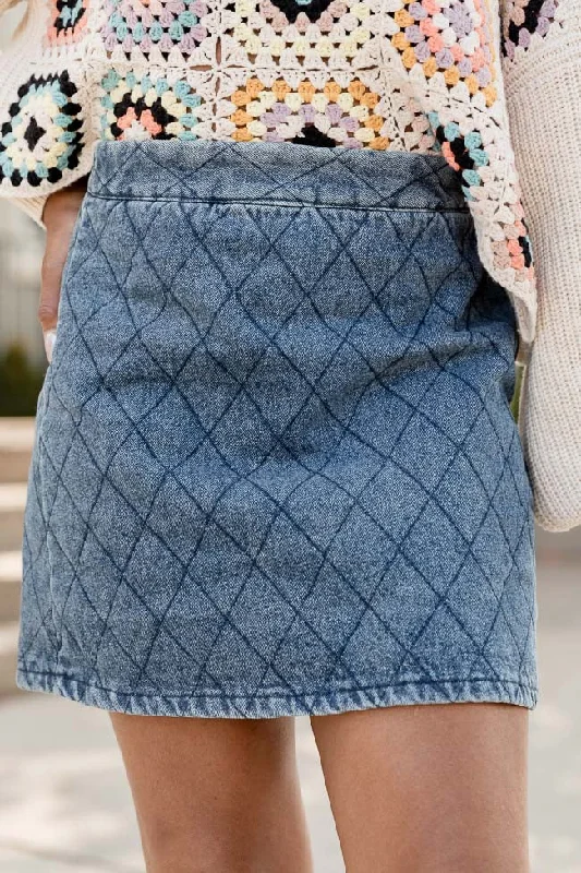 Timeless Women's Clothes Greatest Way Quilted Chambray Mini Skirt FINAL SALE