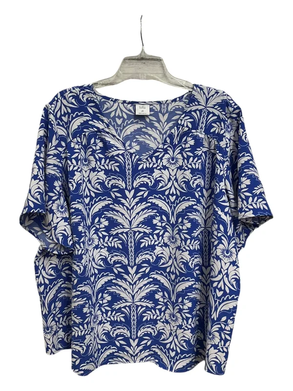 Top Short Sleeve By Croft And Barrow In Blue & White, Size: 2x