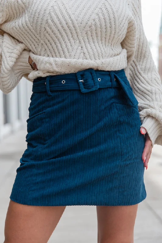 Women's Trendy Clothing Talk About It Navy Belted Corduroy Skirt FINAL SALE