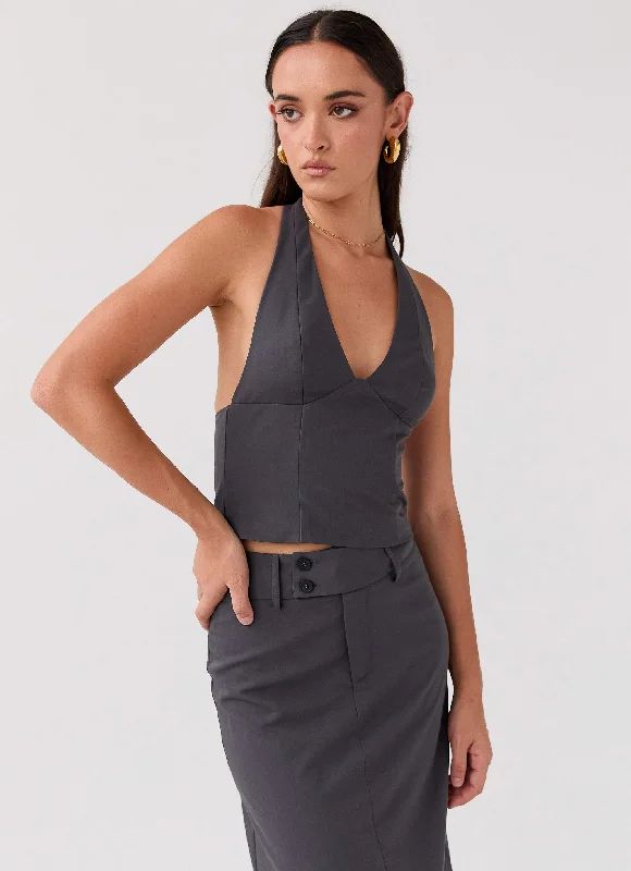 Women's Outerwear Garments On Call Halterneck Top - Charcoal