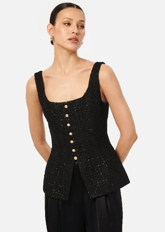 Women's Contemporary Apparel Rosita Sequin Tweed Top Black