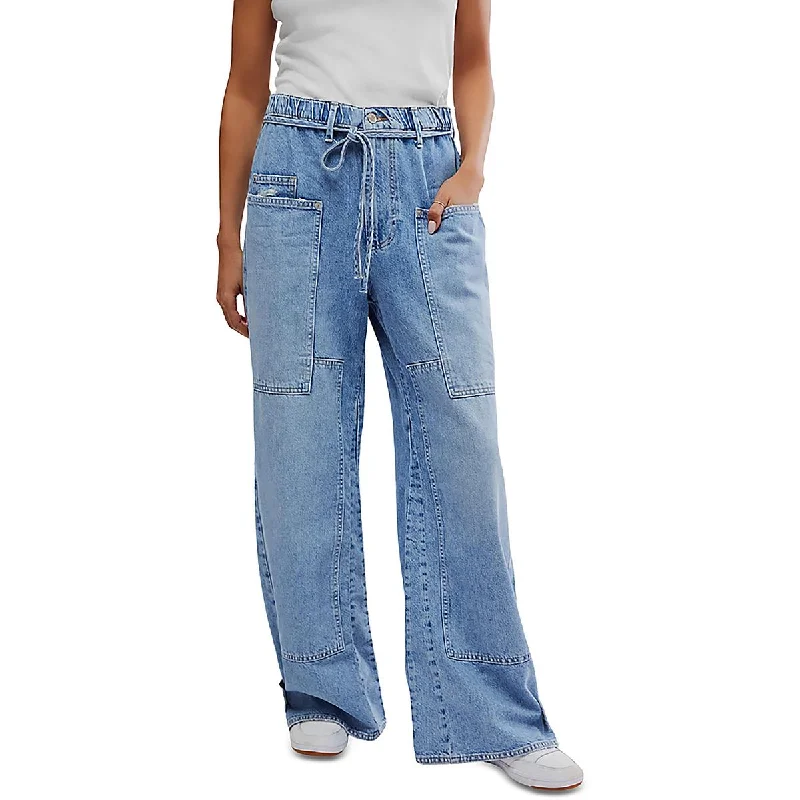 Women's Occasion Wear Clothing Womens Pockets Denim Wide Leg Jeans