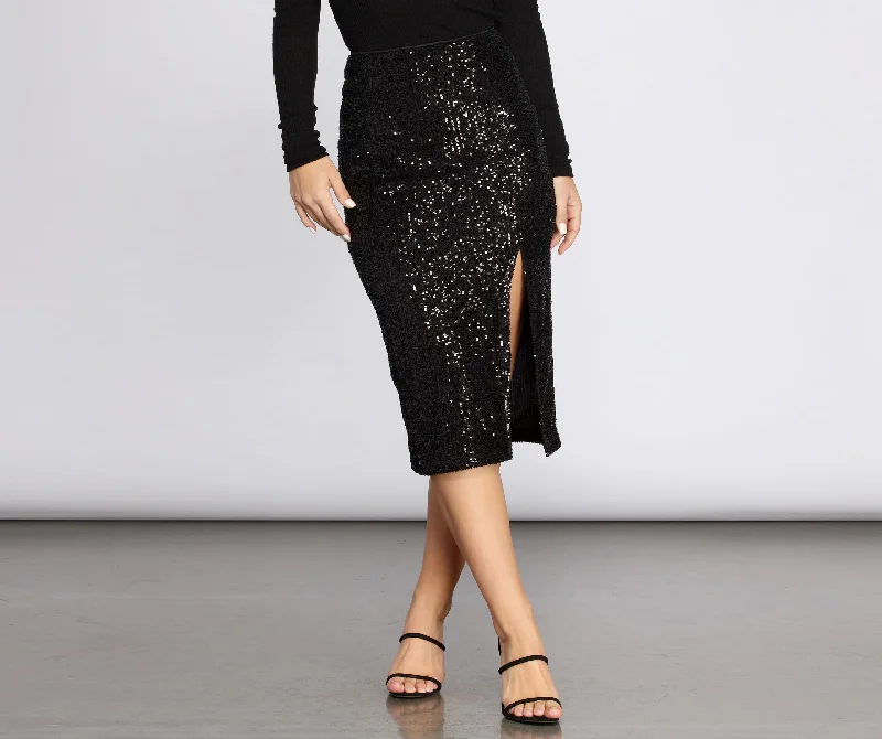 Fashionable Women's Clothing Sequined For The Season Midi Skirt