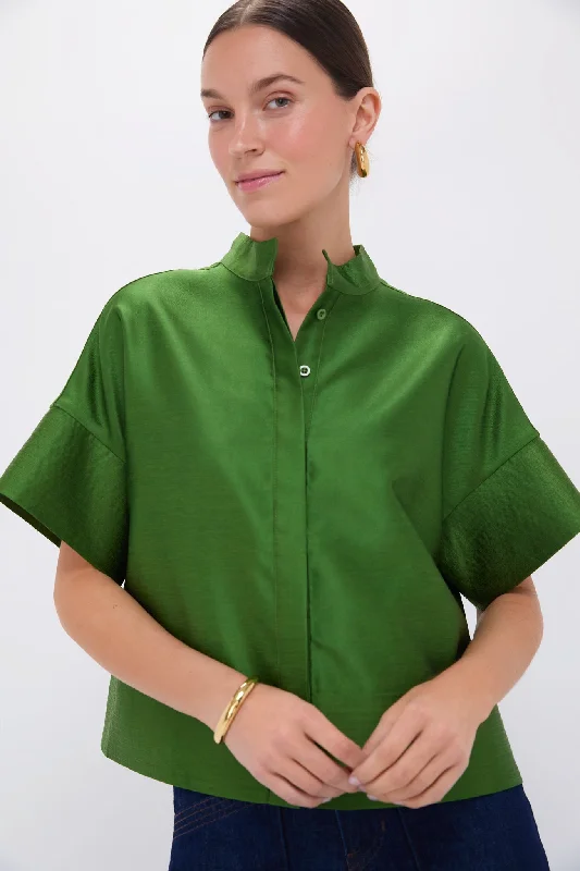 Women's Chic Outerwear Attire Green Dupioni Trapunto Stitch Sofia Shirt