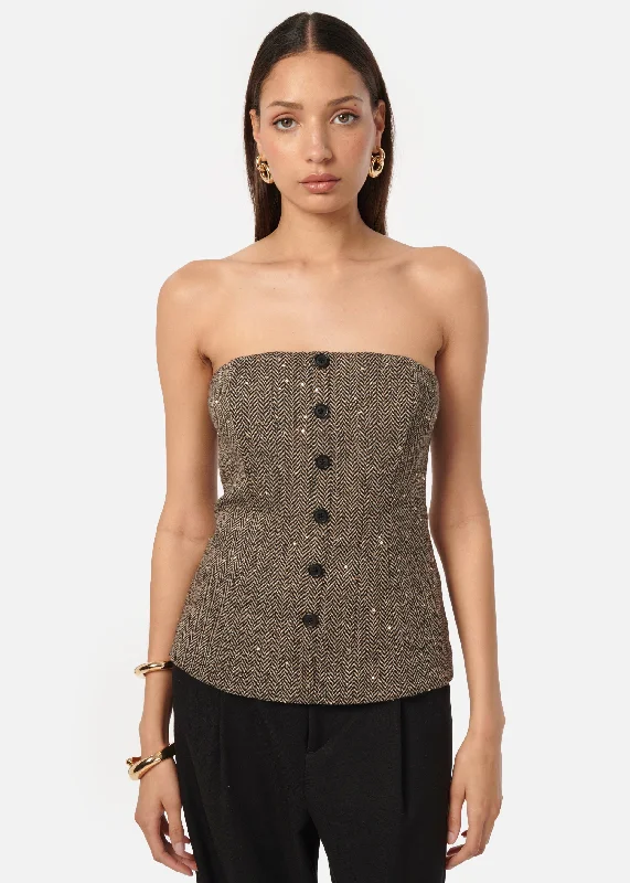 Affordable Women's Clothing Elliot Sequin Tweed Top Black and Tan