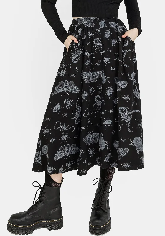 Women's Functional Outdoor Garments Parasite Bugs Button Front Midi Skirt - Black