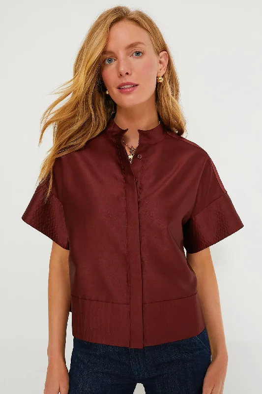 Women's Office Outfit Oxblood Dupioni Trapunto Stitch Sofia Shirt