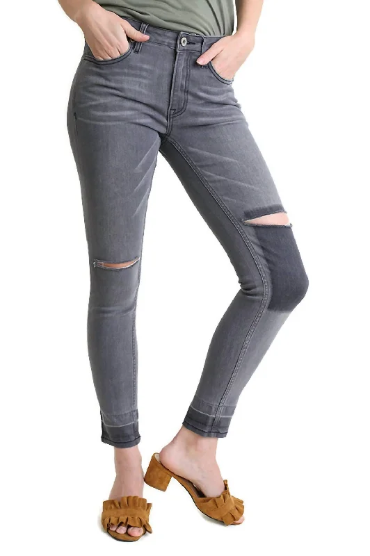 Women's Casual Wear Clothing Distressed Denim Stretch Jean In Light Grey