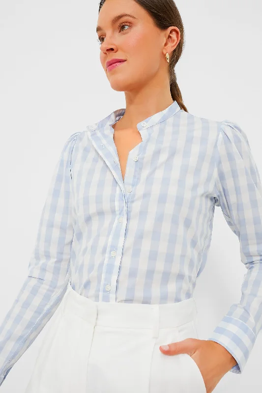 Women's Layered Outfit Exclusive Sky Blue Gingham Puffed Shoulder Shirt