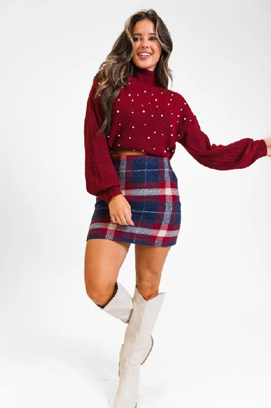 Elegant Women's Attire Plaid To Meet You Navy Skirt FINAL SALE