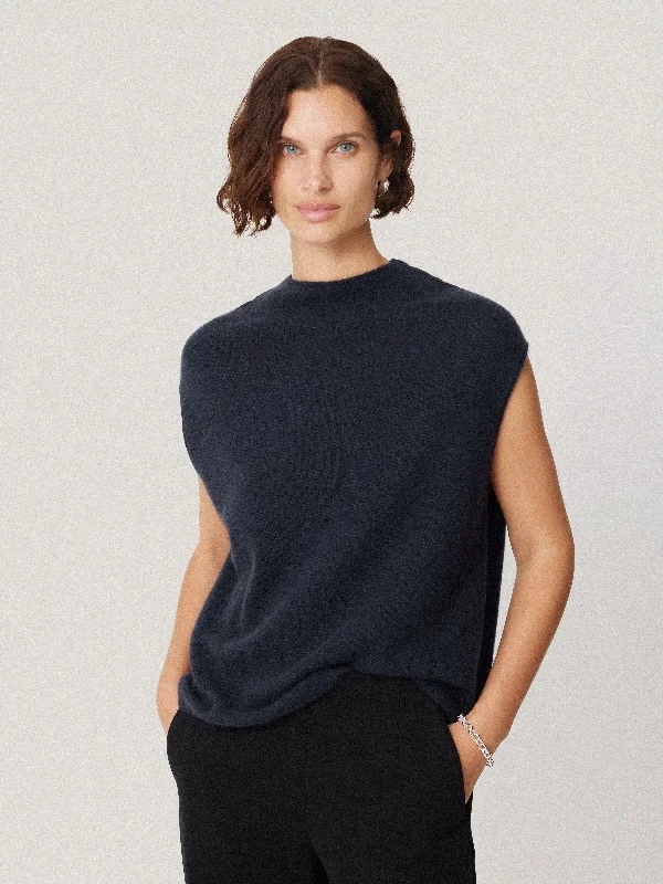 Elegant Clothing For Women Cloud Cashmere Cap Sleeve Top | Navy