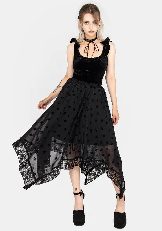 Women's Comfortable Clothes For Weekends Bones Flocked Chiffon Handkerchief Hem Skirt