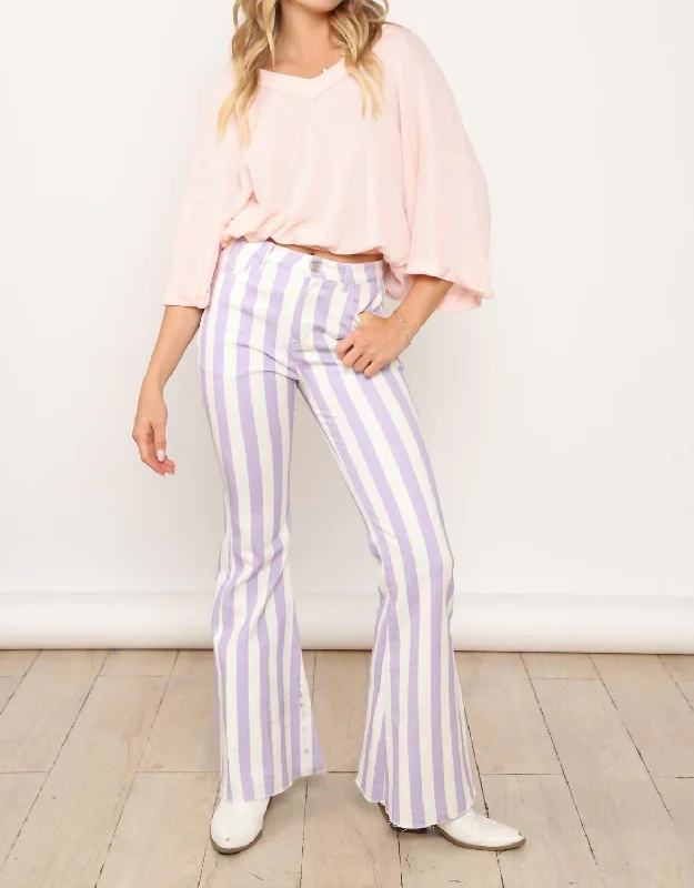 Charming Women's Clothes For Special Events Stripe Denim Flares Jeans In Lavender