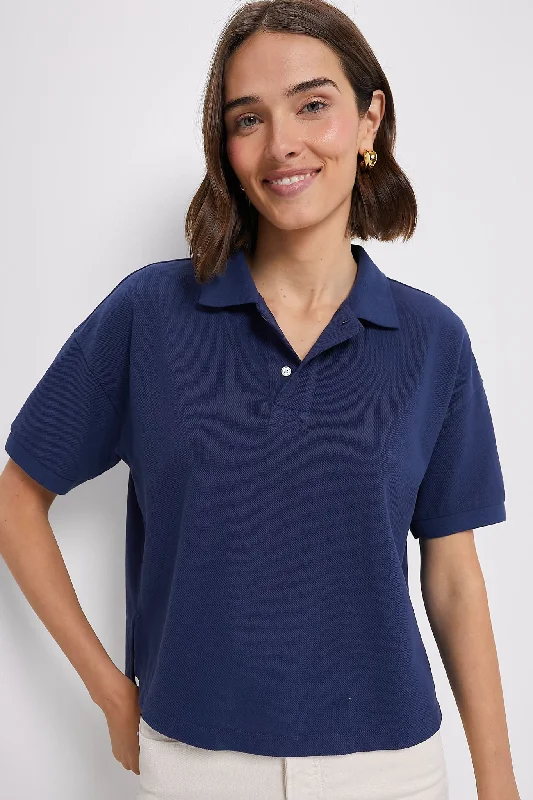 Women's Trendy Activewear Apparel Navy Pique Holmes Boyfriend Polo