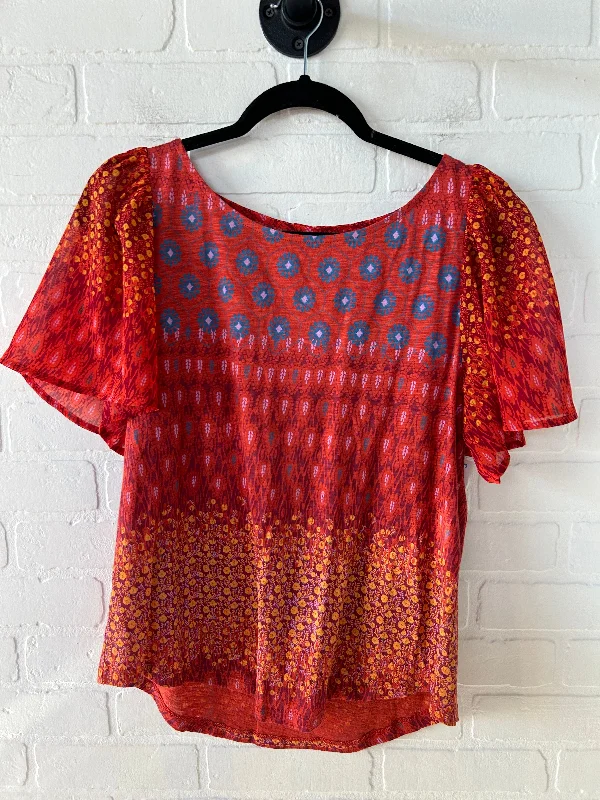 Top Short Sleeve By Lucky Brand In Red & Yellow, Size: M