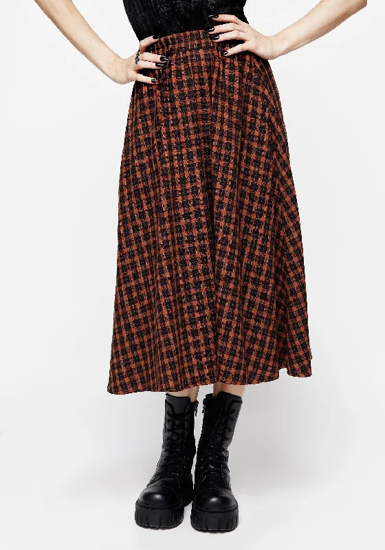 Women's Transitional Apparel Terra Check Midi Skirt - Orange