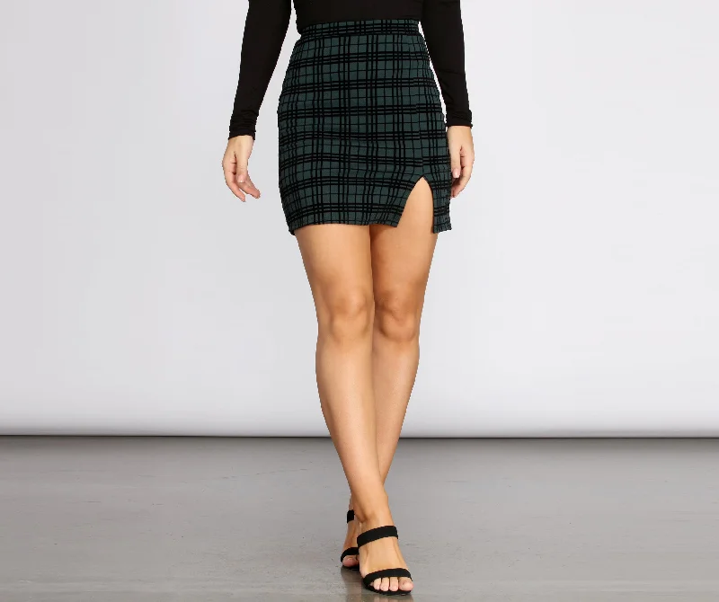 Women's Office Outfit Window Pane Mini Skirt