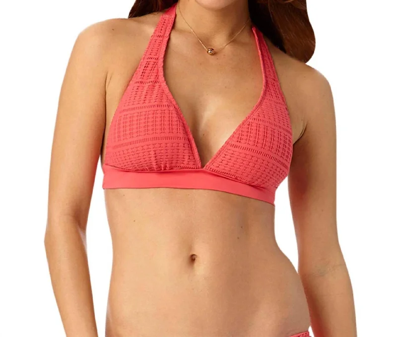 Fashion-Forward Women's Clothing Lace Crochet Banded Halter Bikini Bra In Watermelon